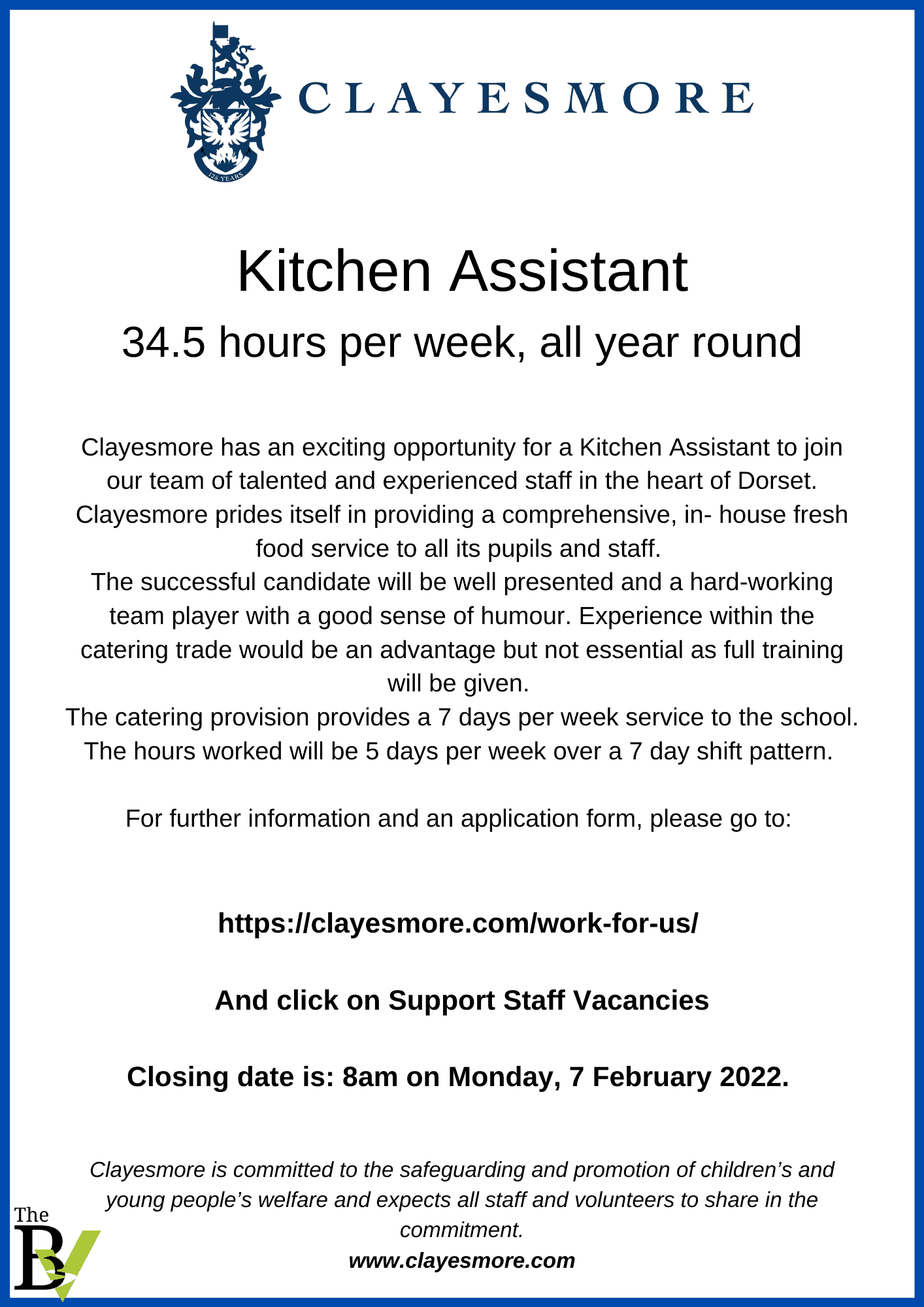 Kitchen Assistant Clayesmore School The BV