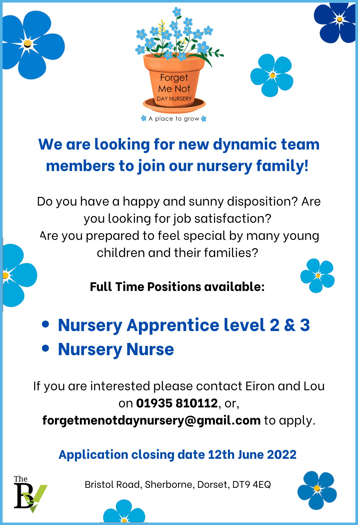 Me Not Day Nursery Full Time Positions Available The BV