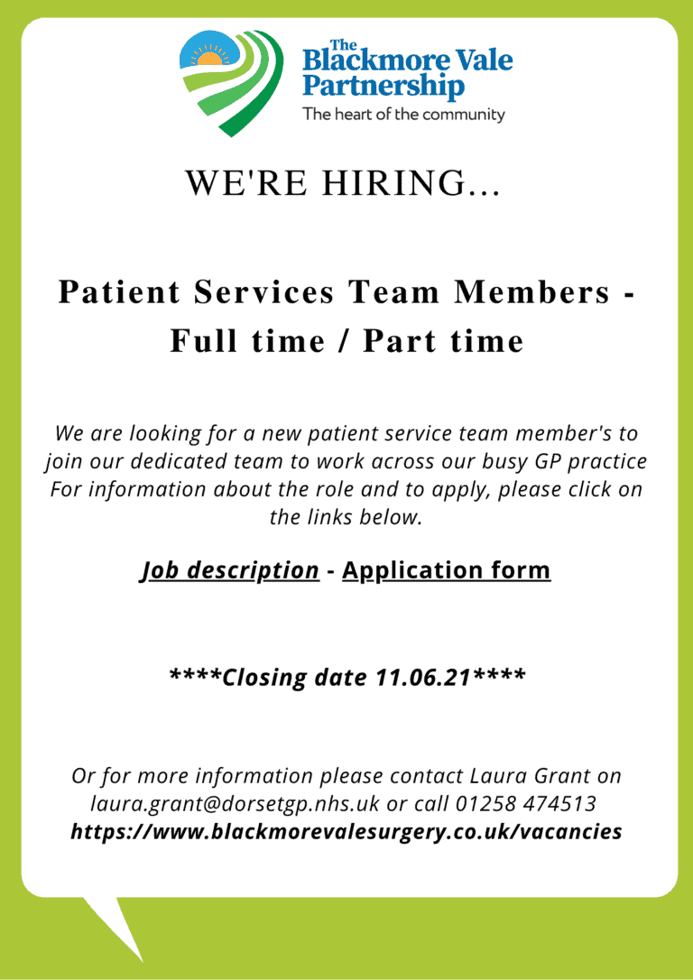Patient Services Team Members – Full time / Part time | Blackmore Vale Partnership
