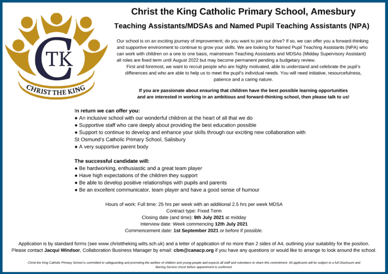Teaching Assistants/MDSAs and Named Pupil Teaching Assistants (NPA)