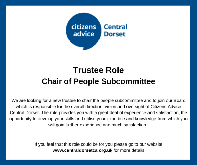 Trustee Role – Chair of People Subcommittee | Citizens Advice – Central Dorset