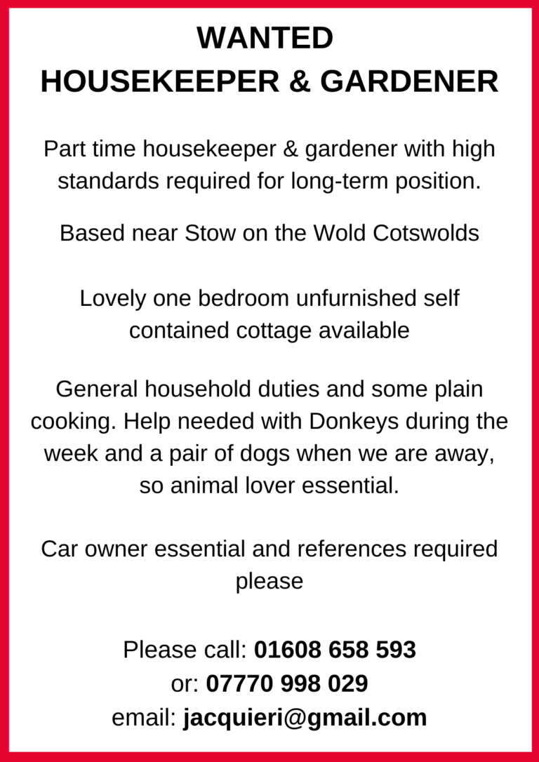 WANTED HOUSEKEEPER & GARDENER