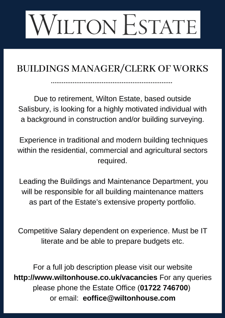 BUILDINGS MANAGER/CLERK OF WORKS | Wilton Estate