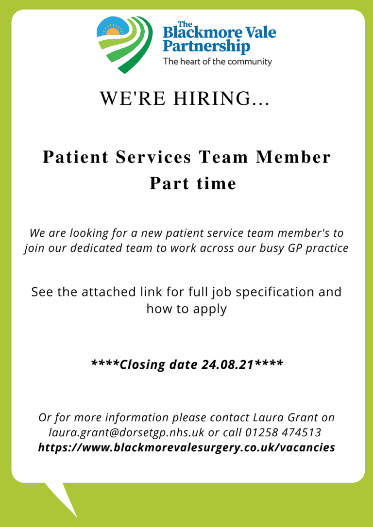 Patient Services Team Member – Part time | Blackmore Vale Partnership