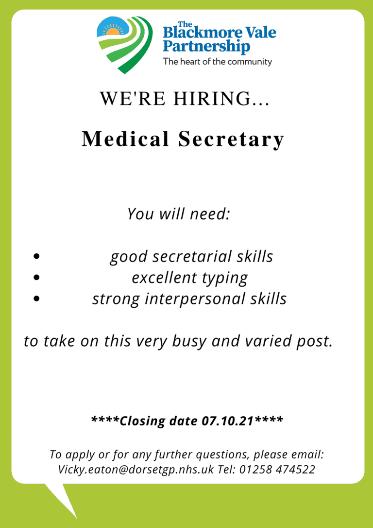 Wanted: Medical Secretary – Blackmore Vale Partnership