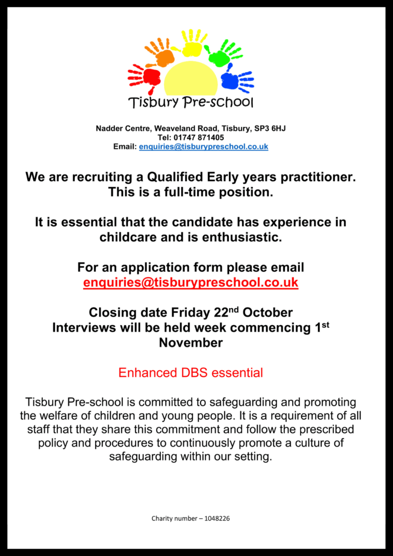 Qualified Early years practitioner | Tisbury Pre-School