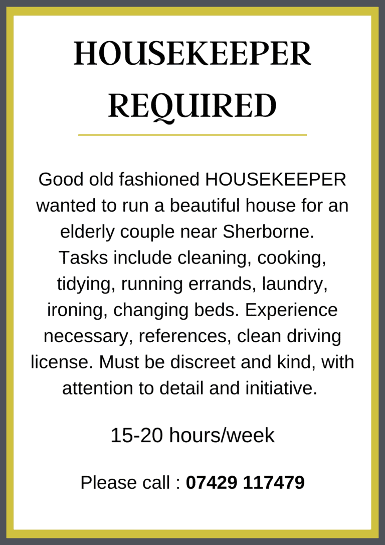 HOUSEKEEPER REQUIRED