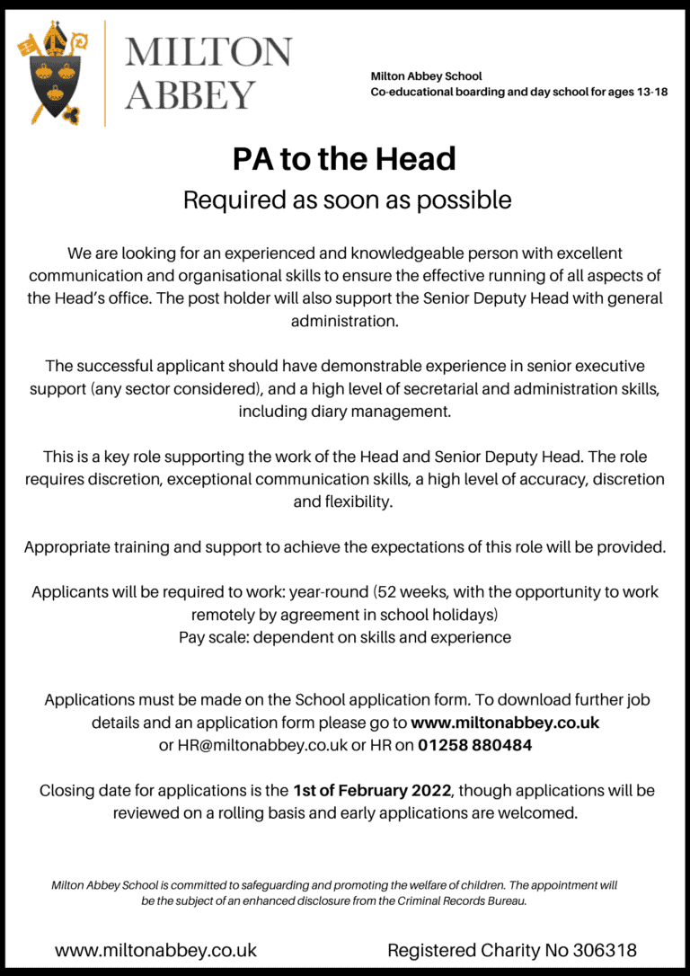 PA to the Head | Milton Abbey School