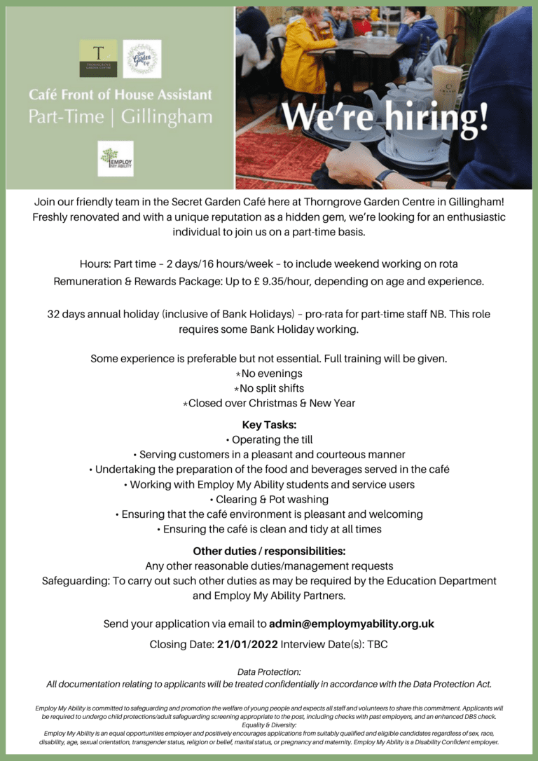 Enthusiastic Individual Required for Secret Garden Cafe Thorngrove Garden Centre.
