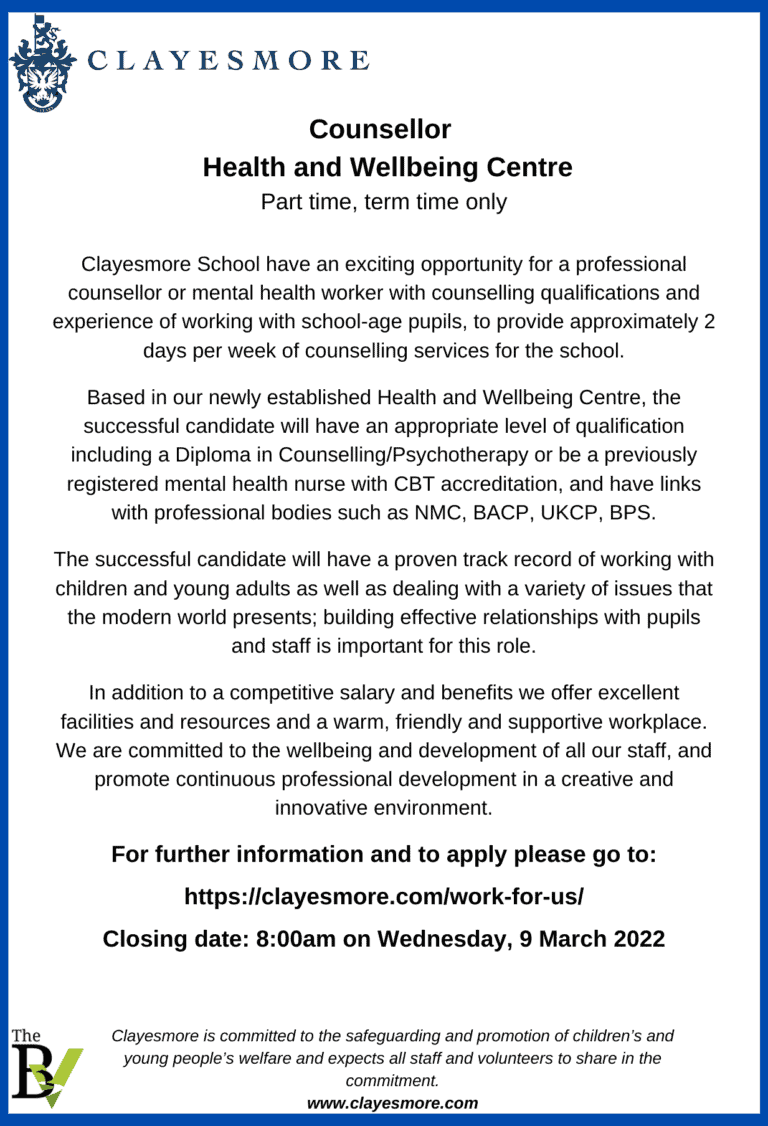 Counsellor – Health and Wellbeing Centre | Clayesmore School