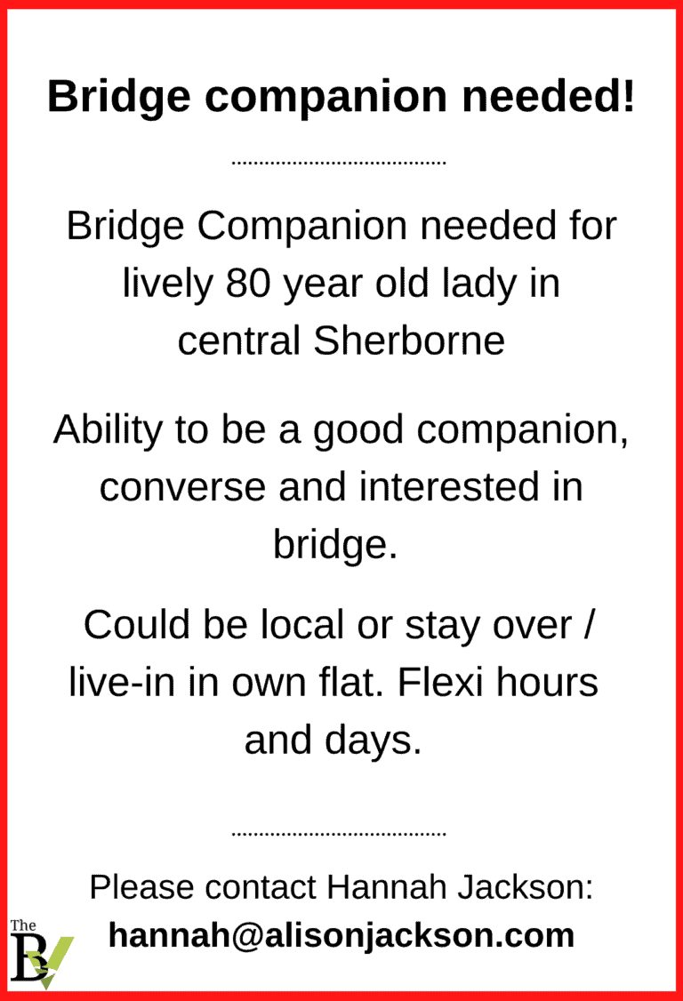 Bridge companion needed Sherborne