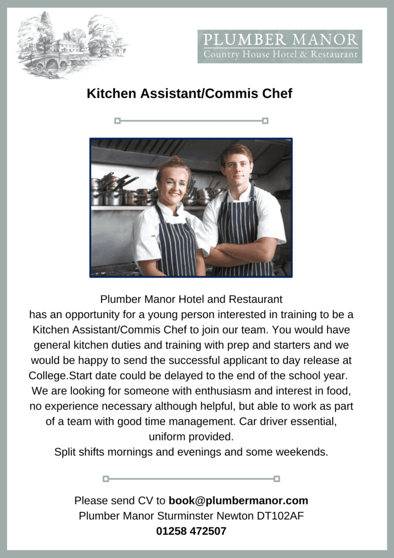 Kitchen Assistant/Commis Chef | Plumber Manor Hotel