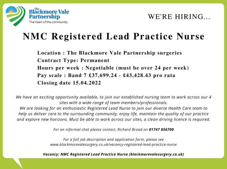NMC Registered Lead Practice Nurse | The Blackmore Vale Partnership