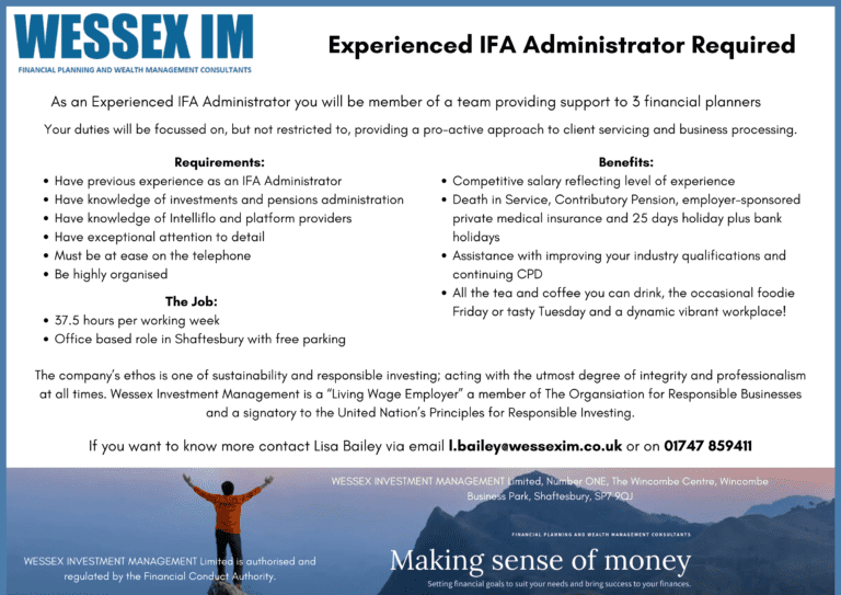 Experienced IFA Administrator required | Wessex IM