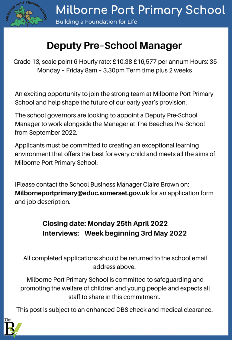 Deputy Pre–School Manager	| Miborne Port Primary School