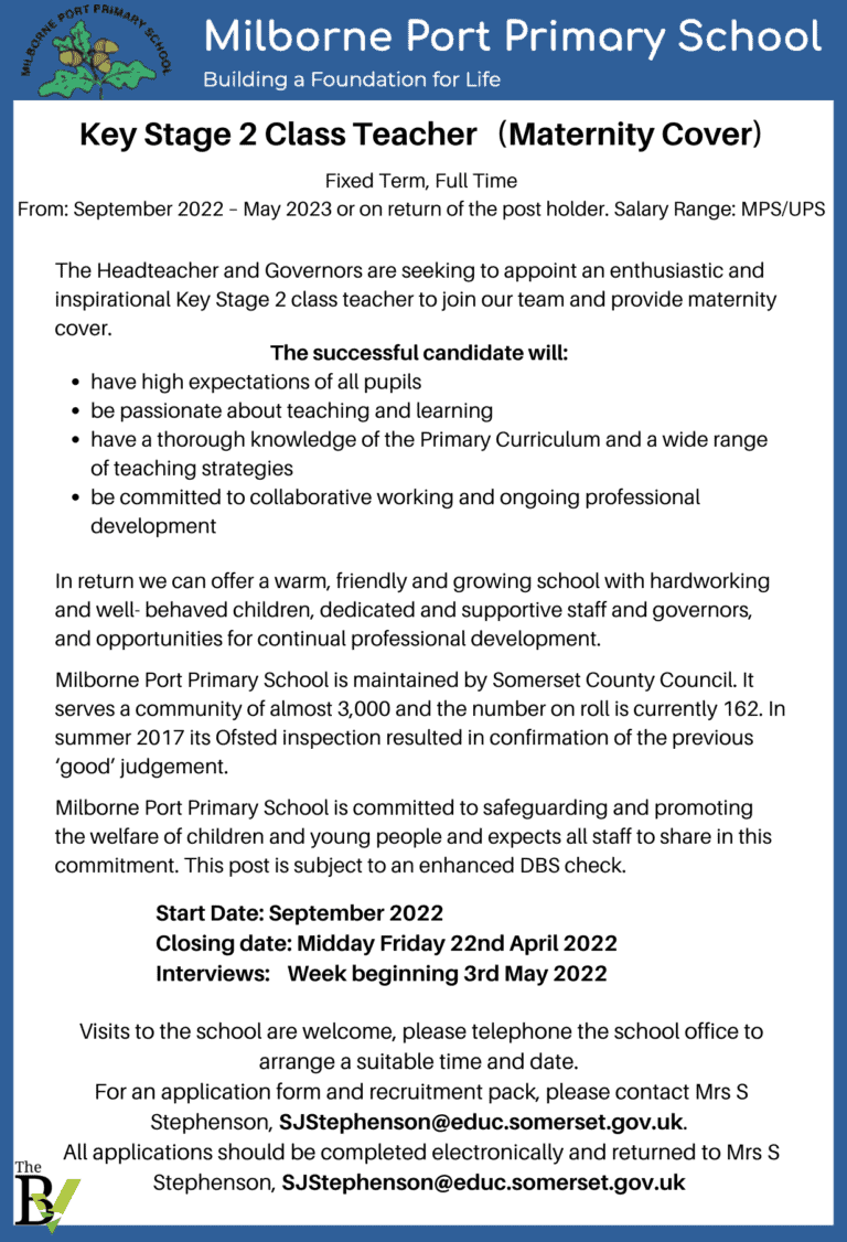 Key Stage 2 Class Teacher – Maternity Cover | Milborne Port Primary School