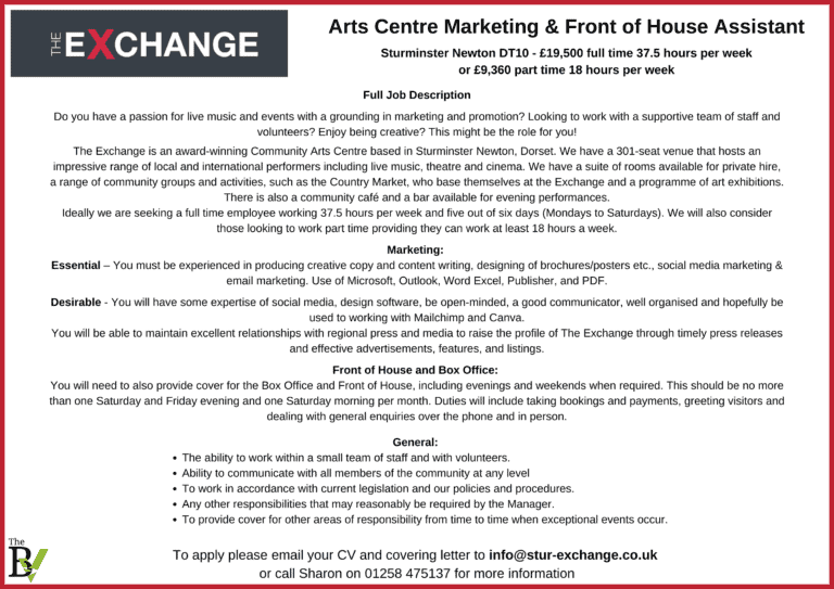 Arts Centre Marketing & Front of House Assistant | The Exchange Stur