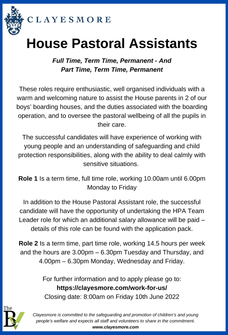 House Pastoral Assistants Clayesmore School