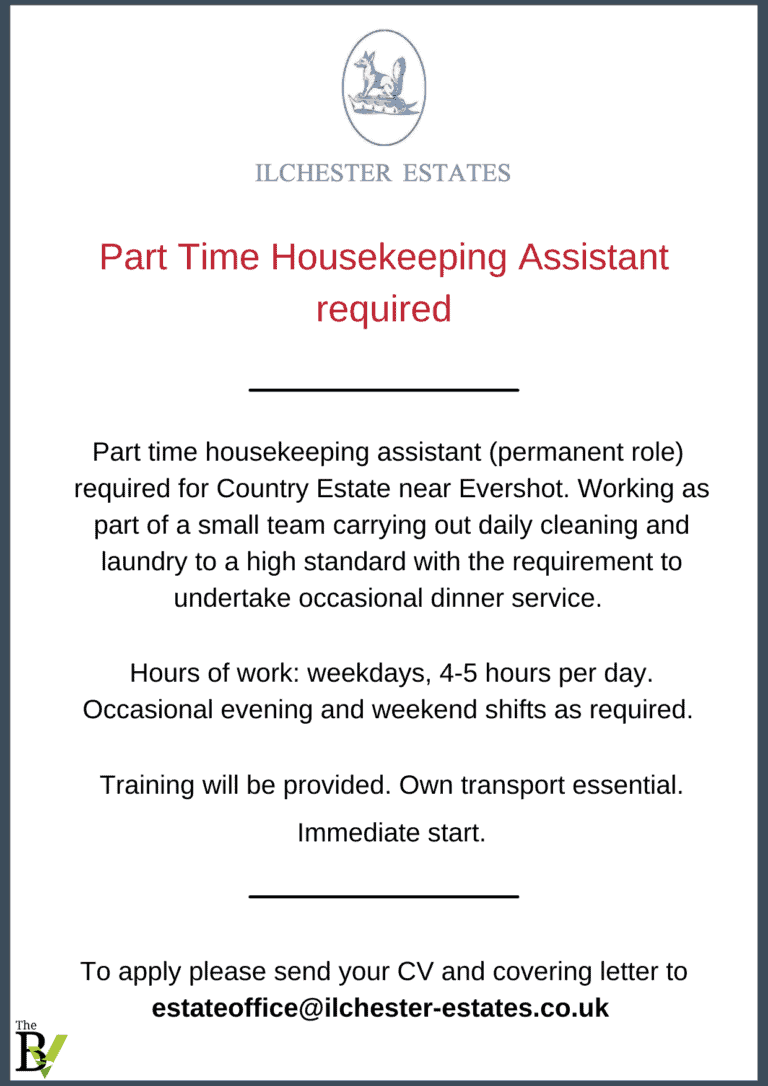 Part Time Housekeeping Assistant required | Ilchester Estates