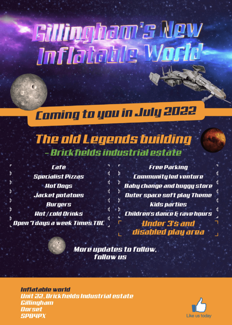 Gillingham’s new inflatable play world inside the old Legends building is set to open in July, and the name has offically been declared as ‘Space Inflaters’