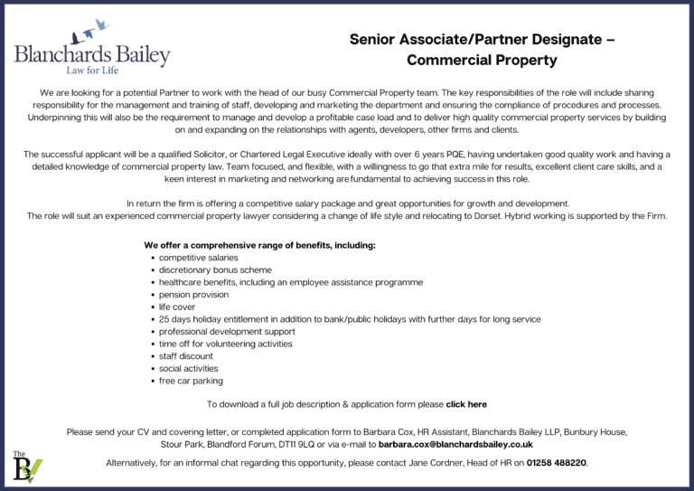 Senior Associate/Partner Designate – Commercial Property | Blanchards Bailey