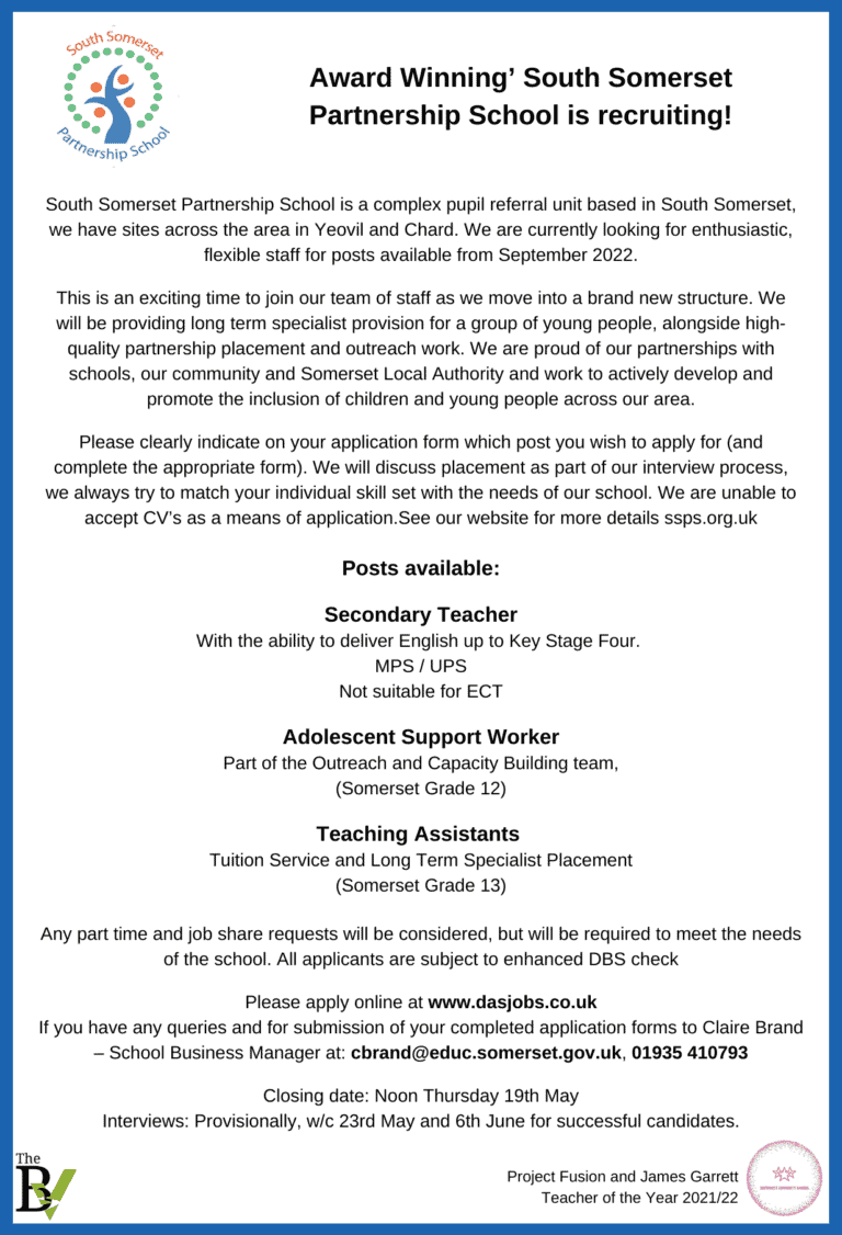 Award Winning’ South Somerset Partnership School is recruiting! – Various Roles