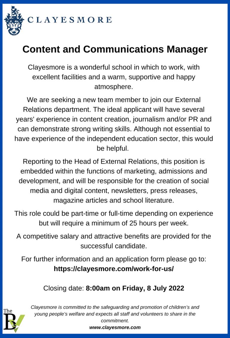Content and Communications Manager | Clayesmore School