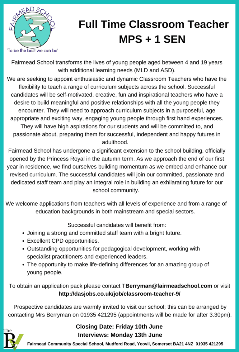 Full Time Classroom Teacher MPS + 1 SEN |  Fairmead School