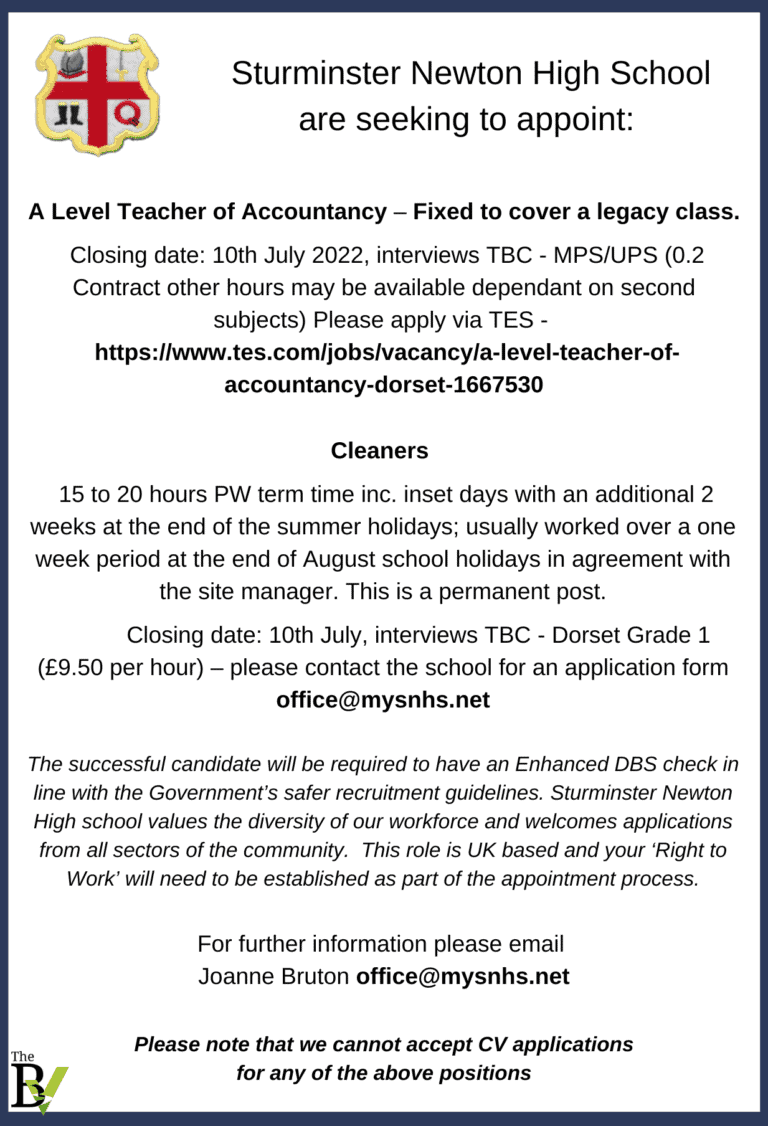Sturminster Newton High School are seeking to appoint:
