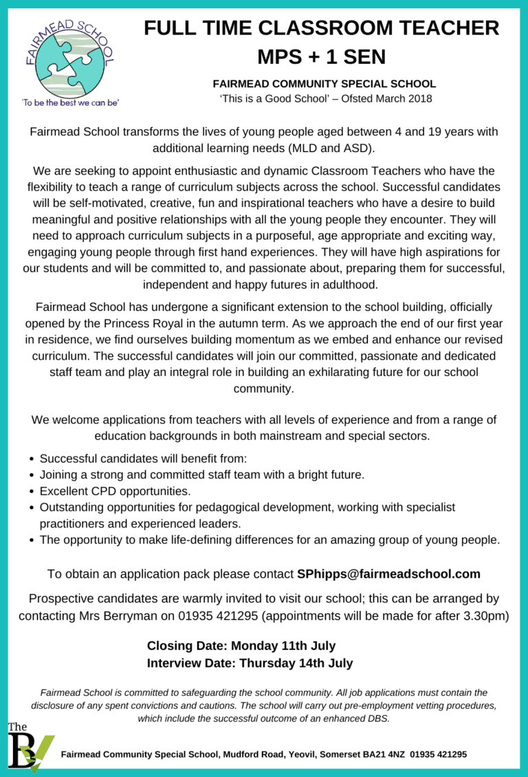 FULL TIME CLASSROOM TEACHER MPS + 1 SEN | Fairmead School