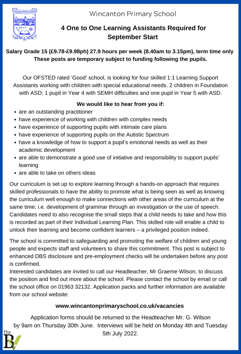 Learning Support Assistants 1:1 x 4 | Wincanton Primary School