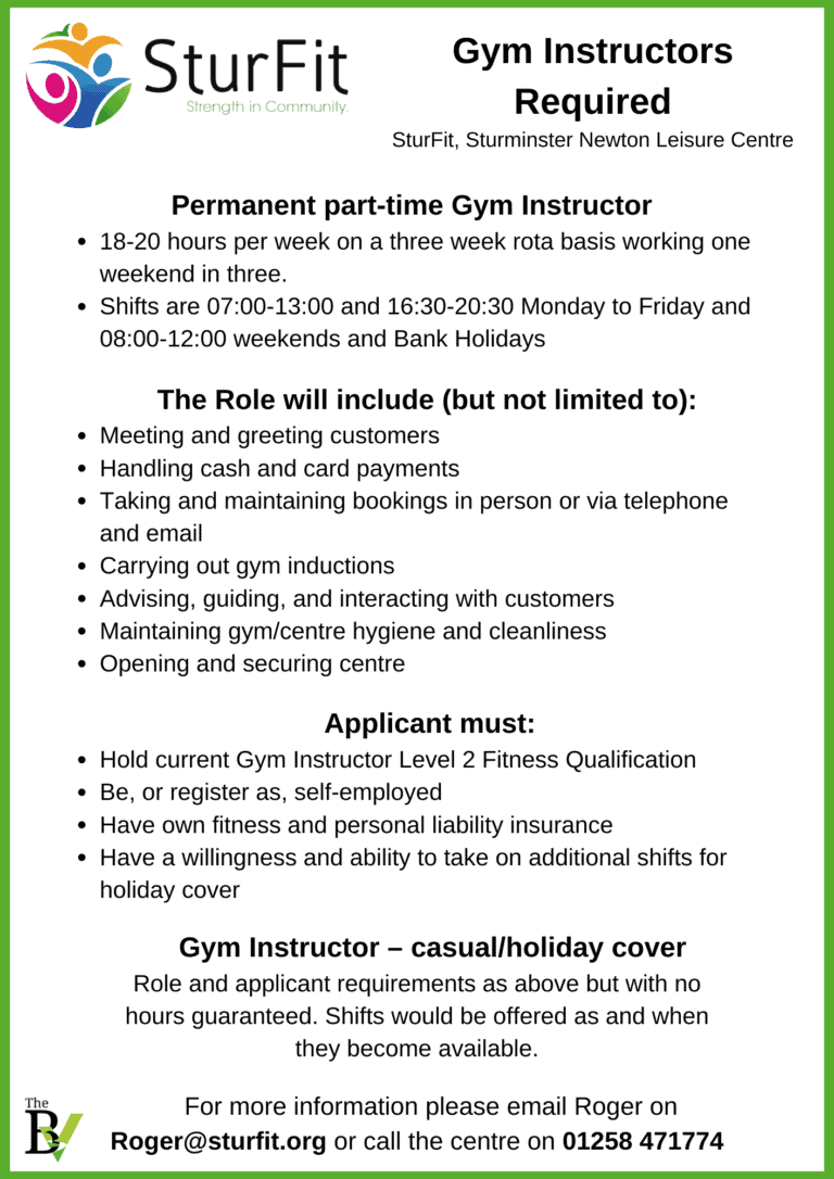 Gym Instructors Required | Sturfit/Sturminster Newton Leisure Centre