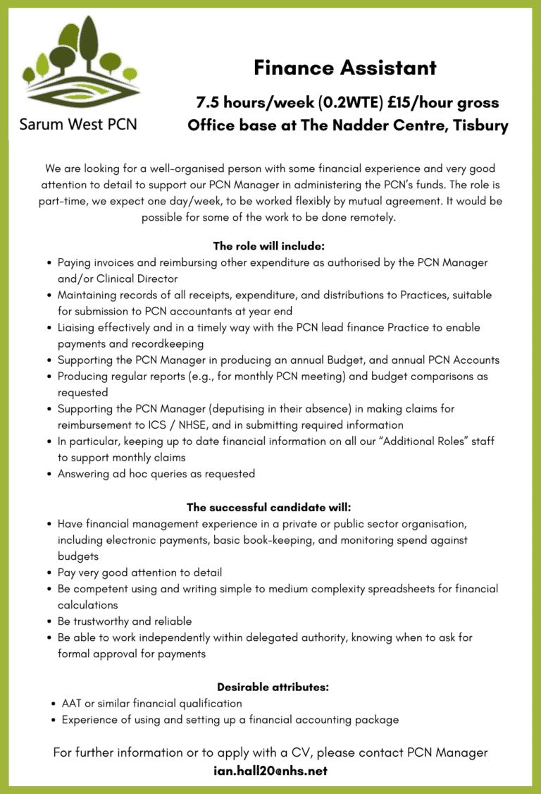 Finance Assistant | Sarum West PCN