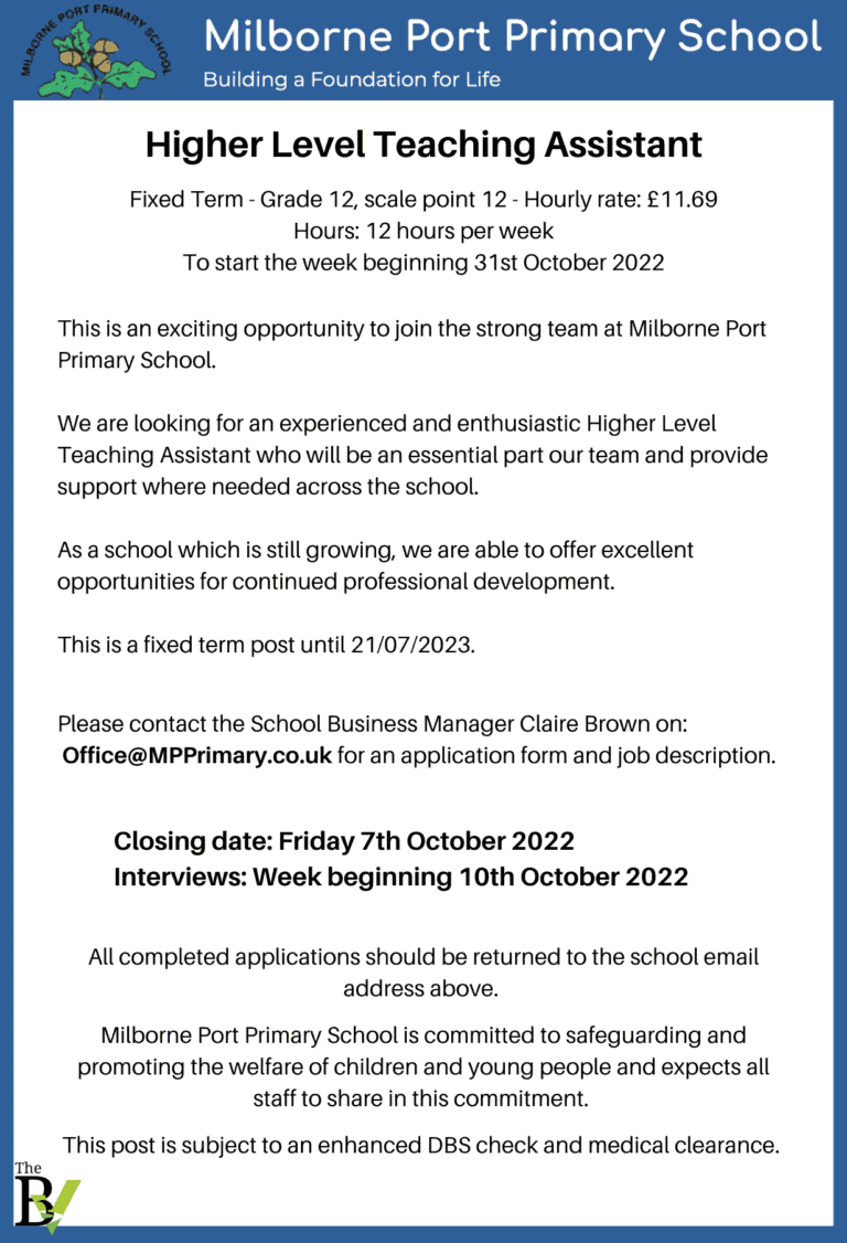 Higher Level Teaching Assistant | Milborne Port Primary School