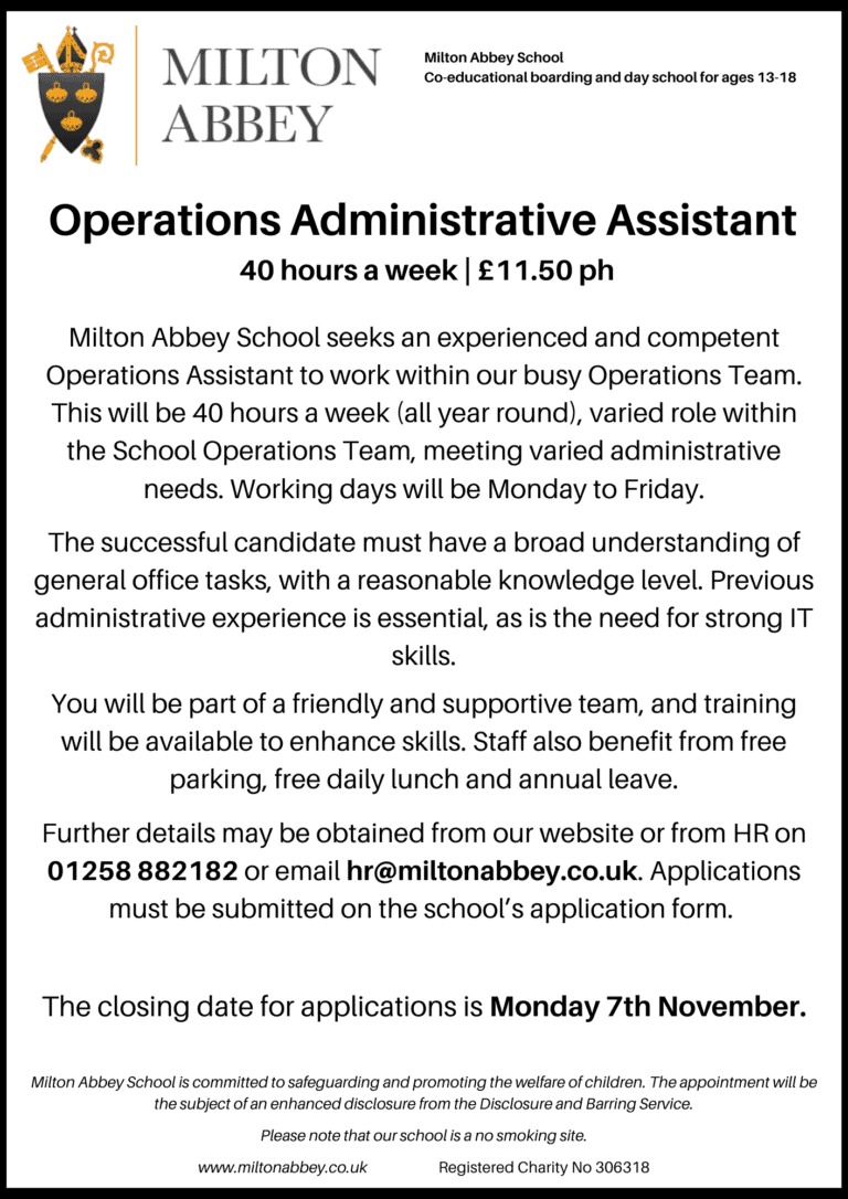 Operations Administrative Assistant | Milton Abbey School