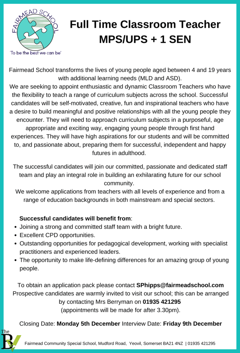 Full Time Classroom Teacher MPS/UPS + 1 SEN | Fairmead School