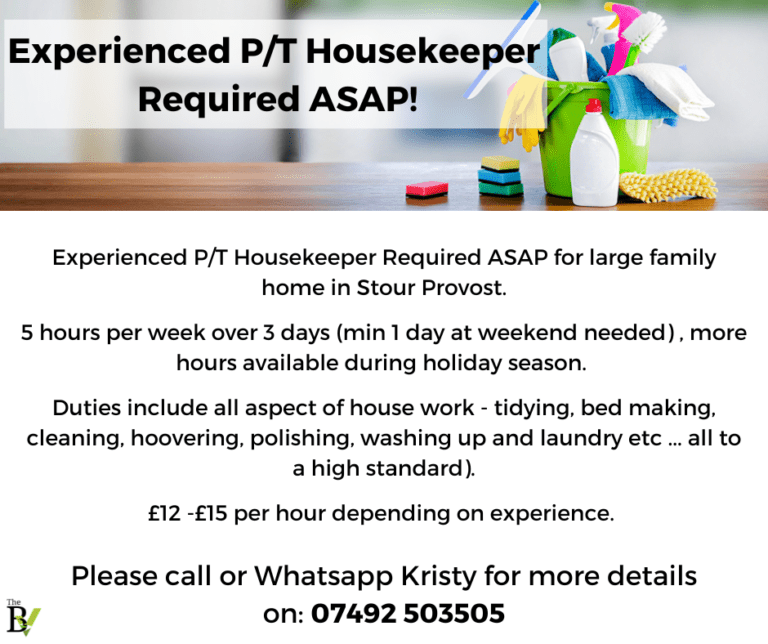 Experienced P/T HousekeeperRequired ASAP!