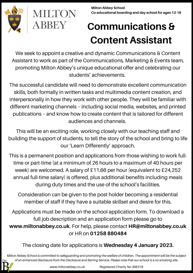 Communications & Content Assistant | Milton Abbey School