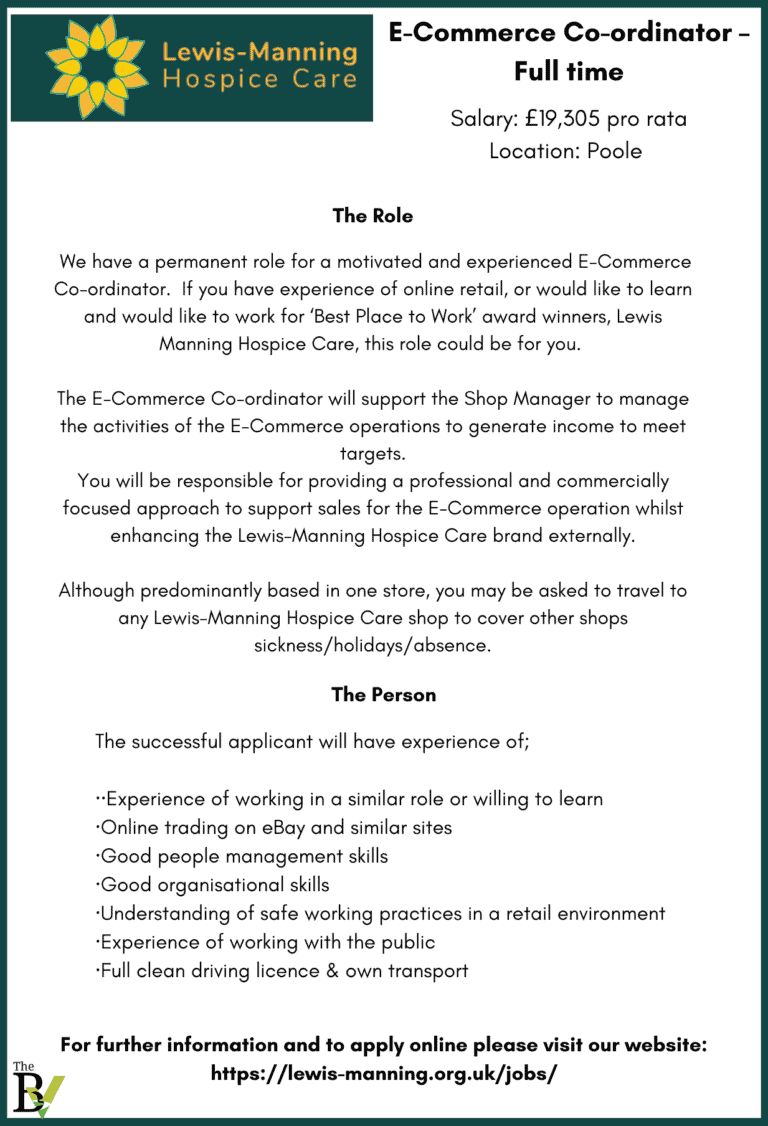 E-Commerce Co-ordinator – Full time/Poole – Lewis Manning