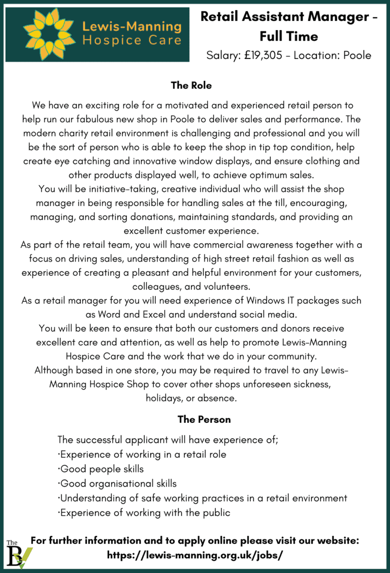 Retail Assistant Manager- Full Time – Poole – Lewis Manning