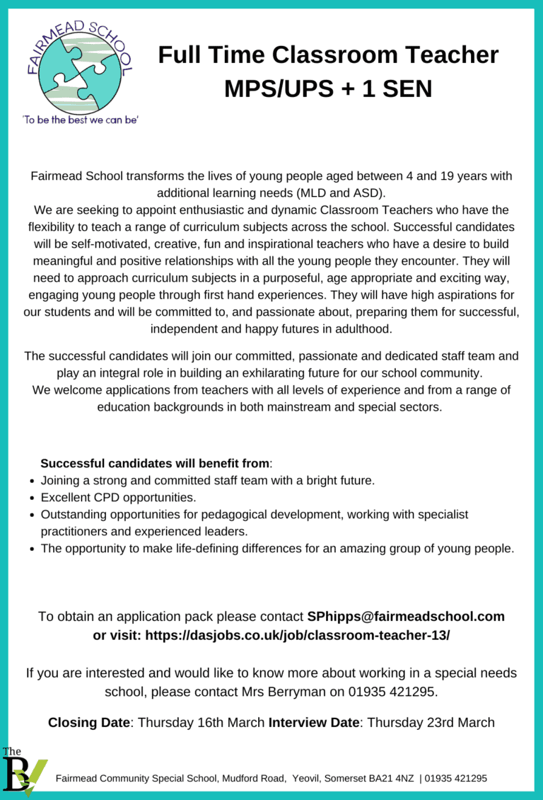 Full Time Classroom Teacher MPS/UPS + 1 SEN | Fairmead School