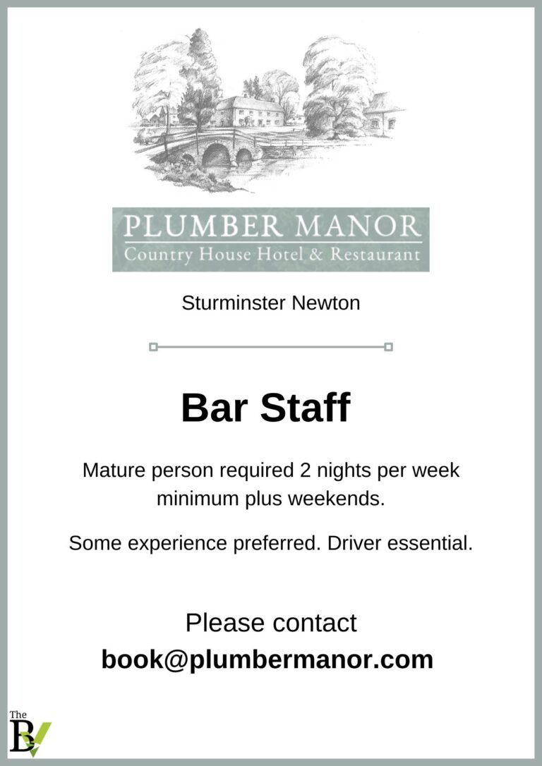 Bar staff required – Plumber Manor Hotel Sturminster Newton