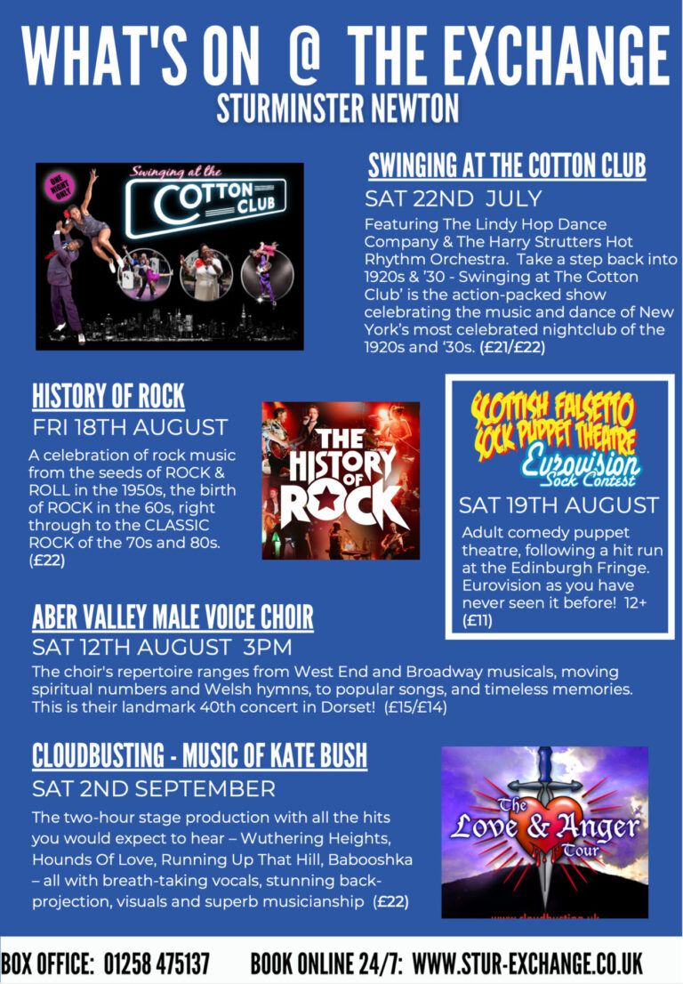 What’s on at the Exchange Sturminster Newton July 2023