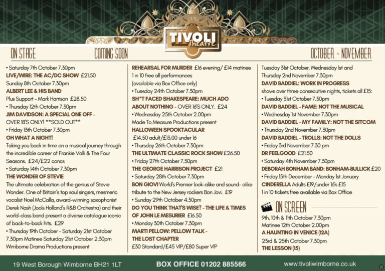 What’s on at the Tivoli Theatre Wimborne