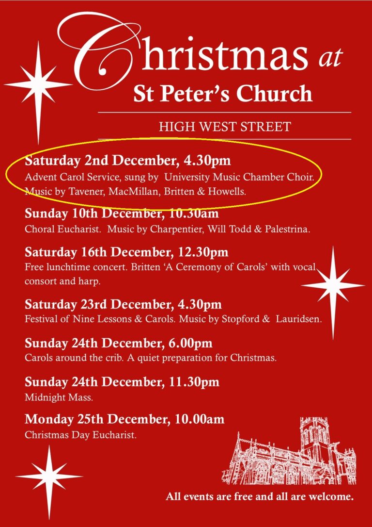 Chamber Choir to lead the St Peter’s carol service