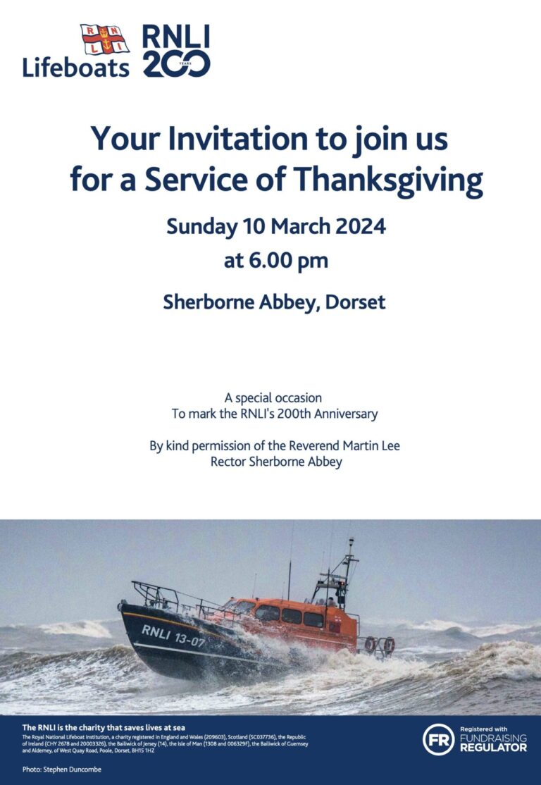 Join us for a Service of Thanksgiving | RNLI | Sherborne Abbey