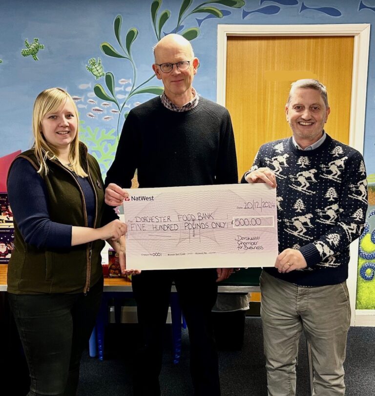 Dorchester Chamber for Business Donates £500 to Support Local Families Through Dorchester Food Bank This Christmas
