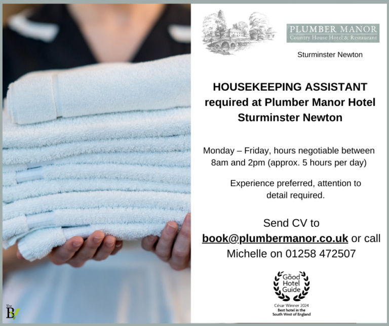 House keeping assistant | Plumber Manor Hotel, Sturminster Newton