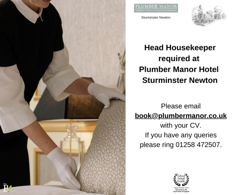 Head Housekeeper required | PLUMBER  MANOR Hotel at Sturminster Newton